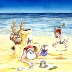 Participation au calendrier de l'avent Chacalprod 2010. thème : "Noël à la plage". Encres et aquarelles.