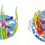 Illustrations pour magasin de sports Nautiques (encres de couleurs)